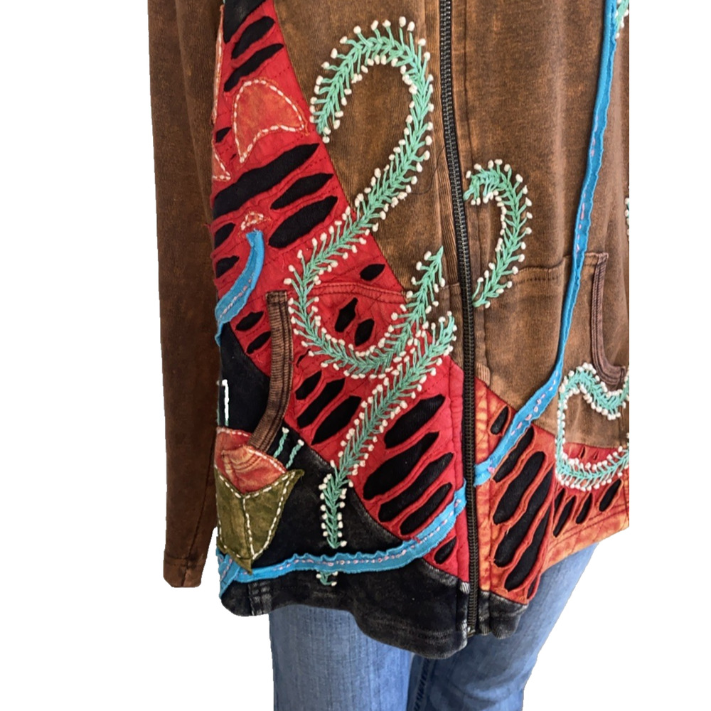 The Collection Royal Hoodie Jacket Women Medium Artsy Zip Hippy Boho 90'S Vibe - Picture 4 of 10